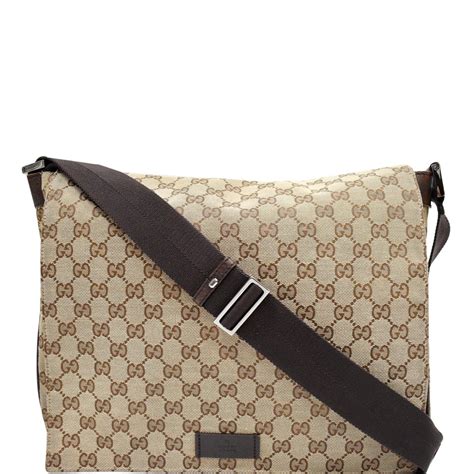 gucci gg canvas messenger bag shoulder crossbody beige brown|Gucci cross body Messenger bag.